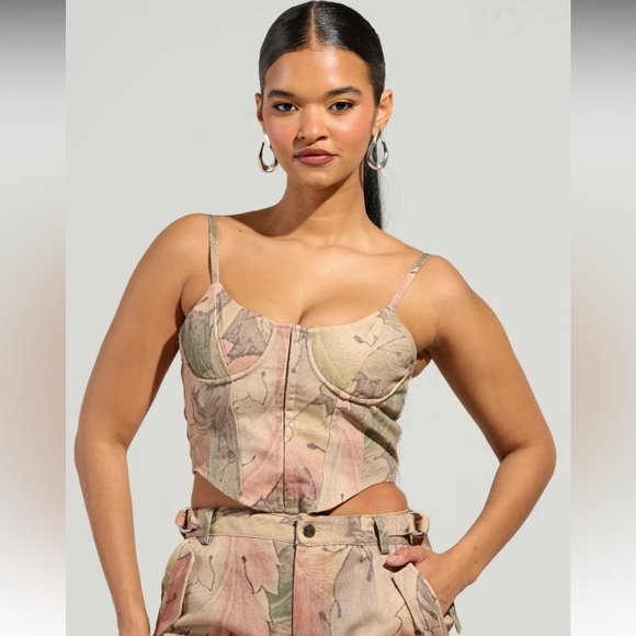 Printed Denim Corset Top - Picture 2 of 5